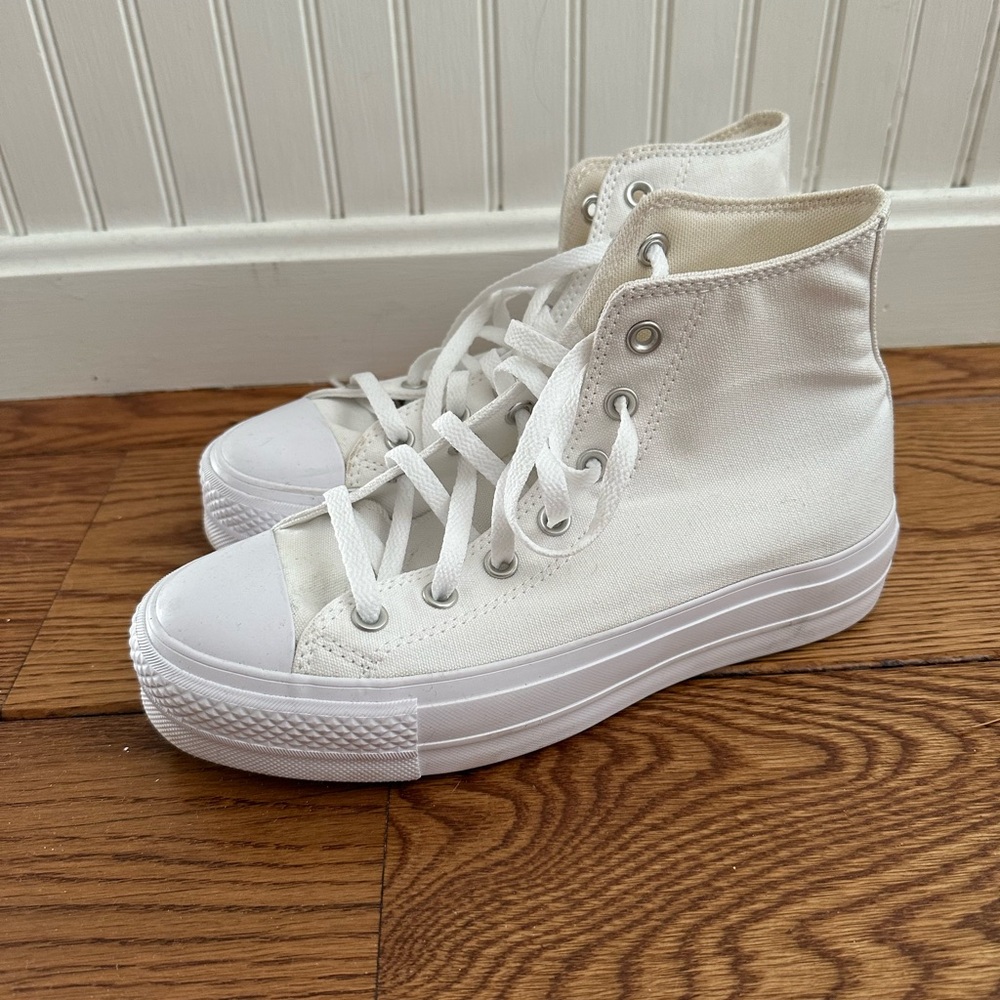 Worn once, high top converse in excellent condition